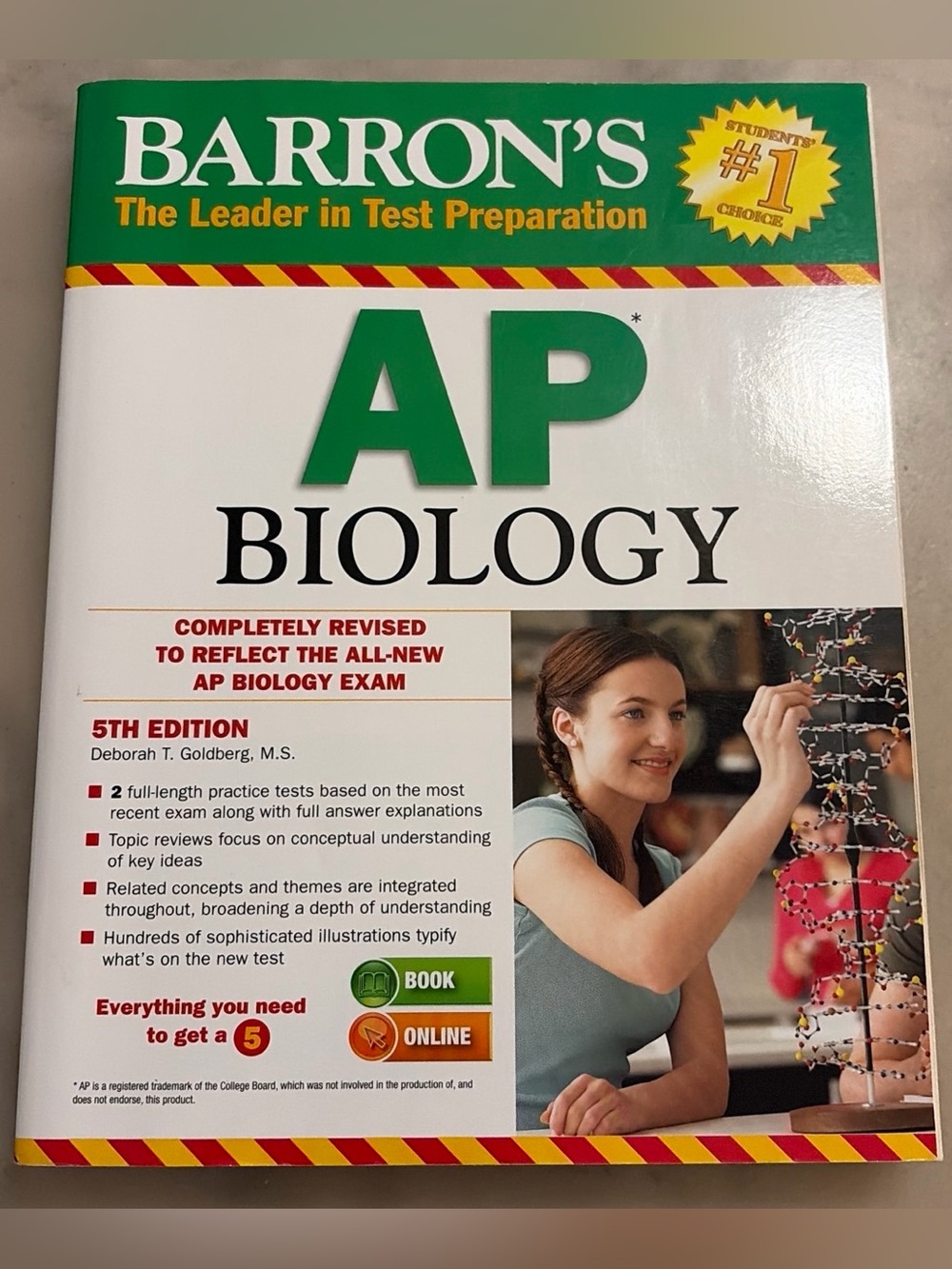Barron's AP Biology Test Prep Book - White & Green